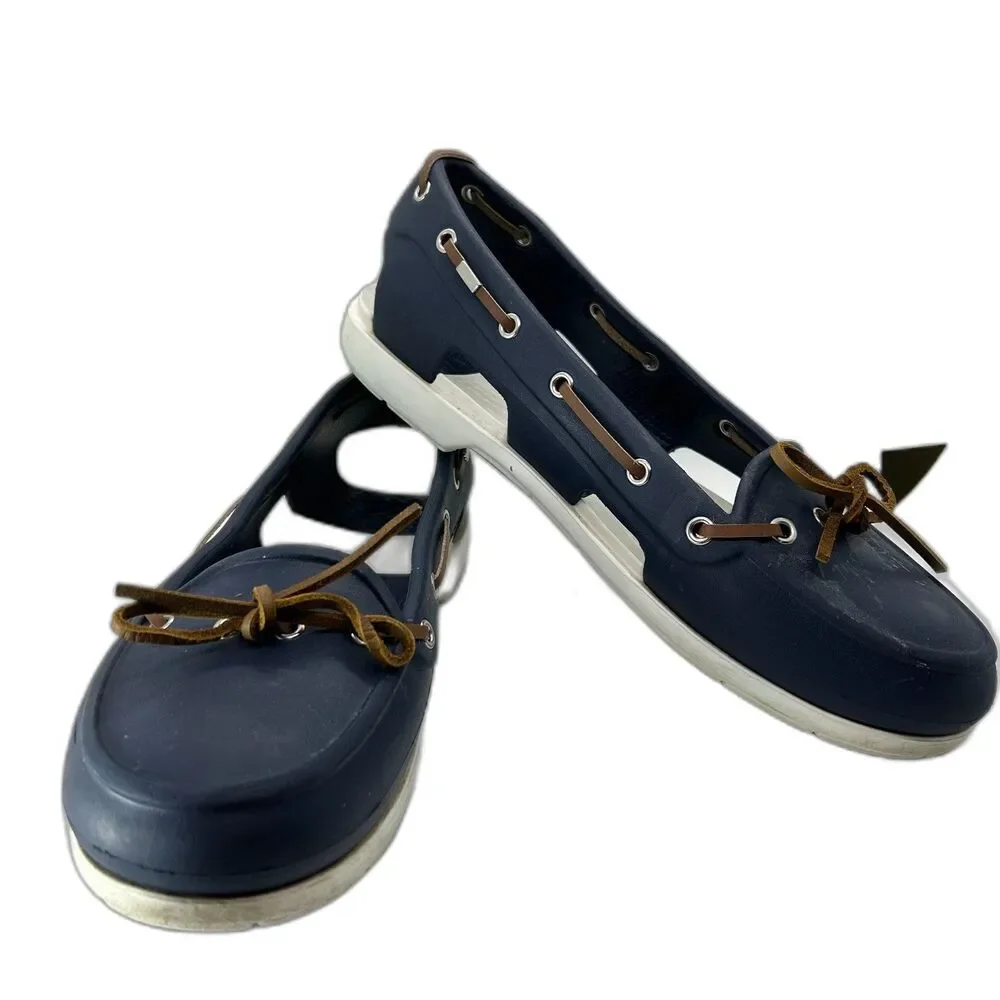 Crocs Women's Navy White Beach Line Slip-On Boat Shoes Size 9 - Picture 3 of 13
